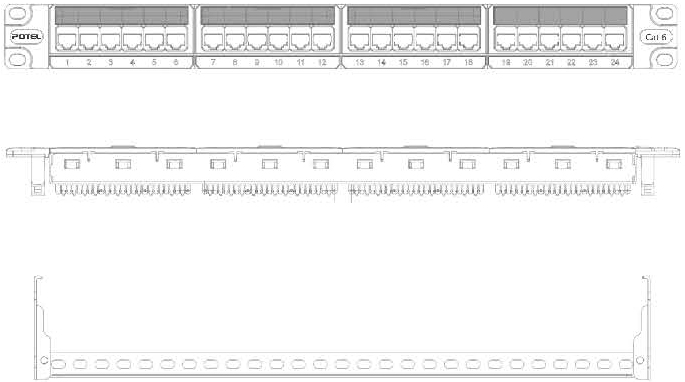 六类24位<span>非屏蔽RJ45配线架 <b>(金属背板)</b></span>结构图